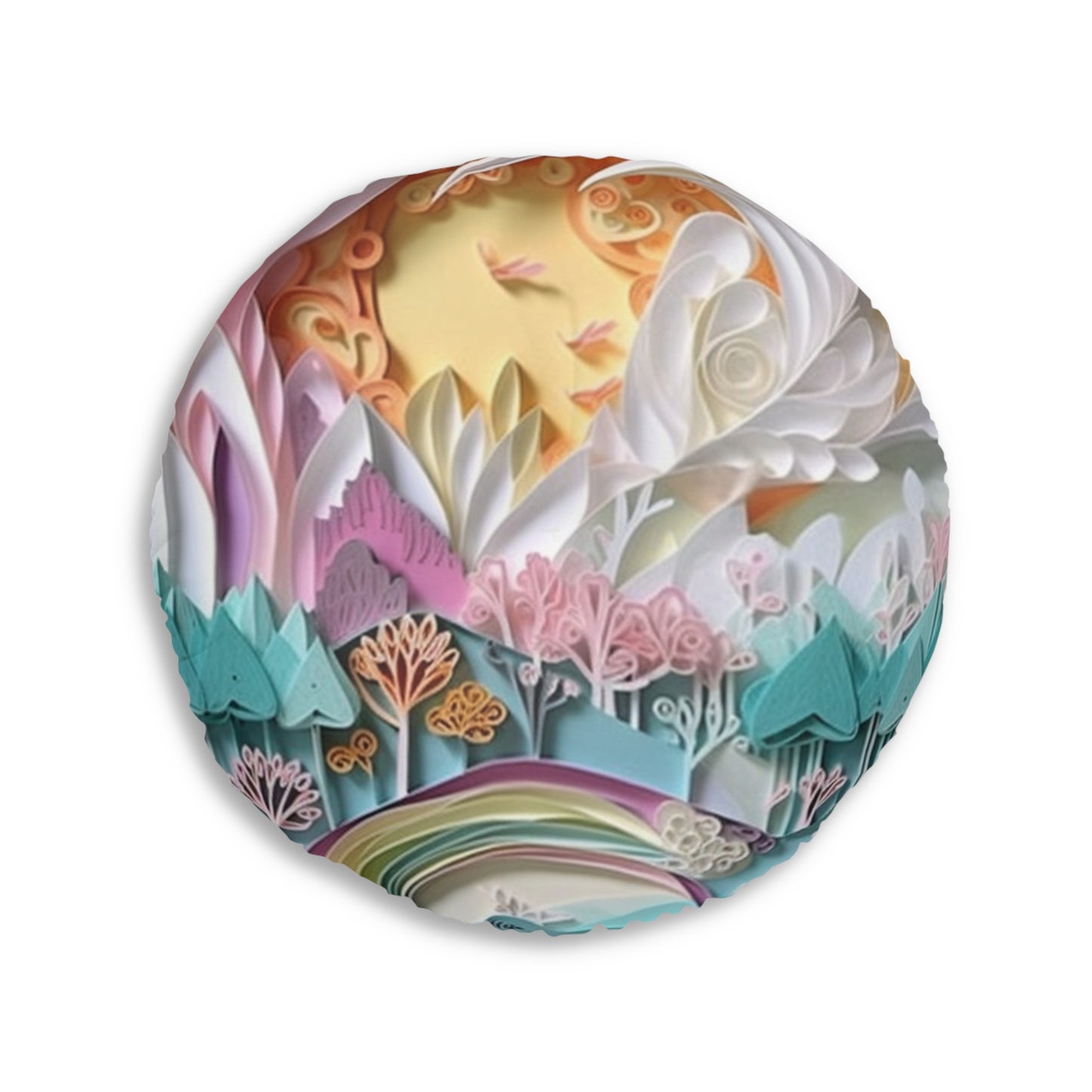 Round Boho Floor Pillow Pouf – Tufted, Colorful Cushion for Extra Seating & Meditation Whimsical Art