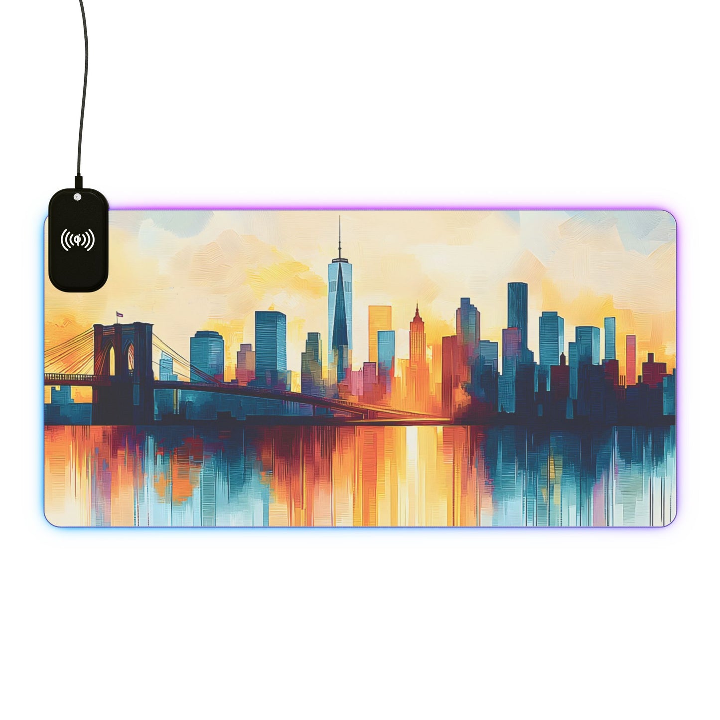 Cityscape rgb gaming mouse pad with Qi wireless charging, usb-c, 15w non-slip desk mat