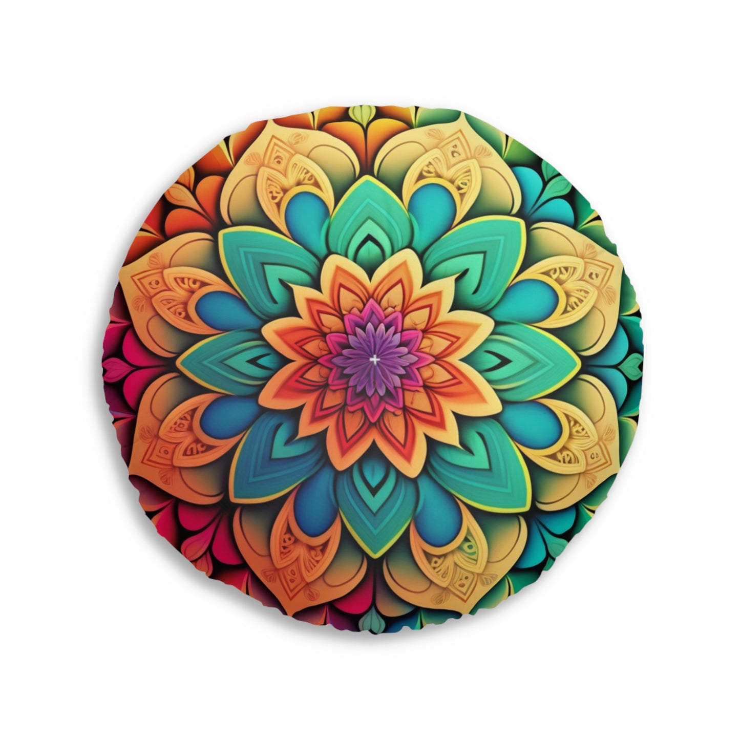 Round Mandala Floor Pillow - Boho Pouf Cushion for Seating & Meditation, 2 Sizes, Double-Sided