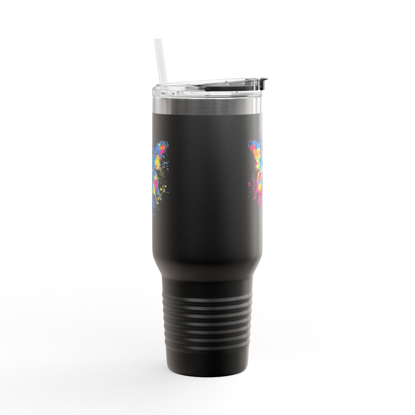 40 Oz Insulated Travel Mug with Butterfly Design - Stainless Steel, Spill-Proof Lid