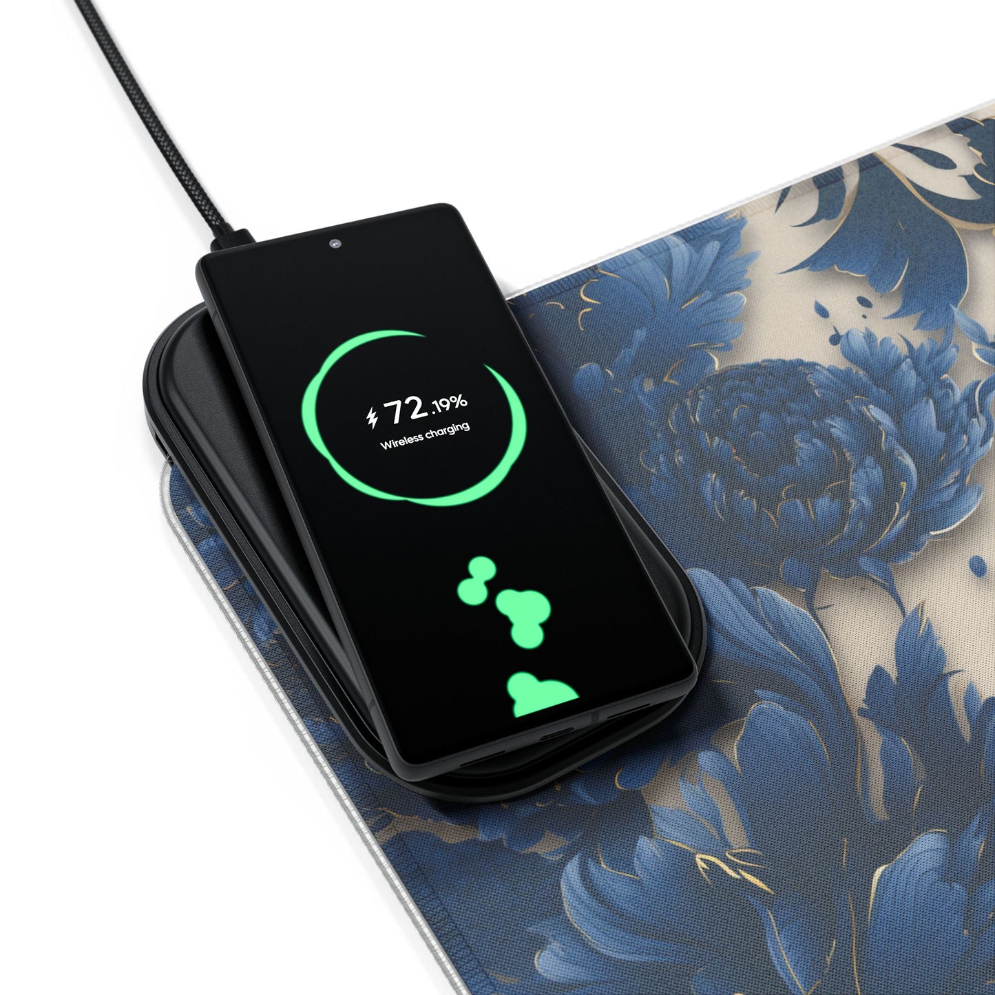 Artistic floral rgb gaming mouse pad with 15w Qi wireless charging, non-slip desk mat