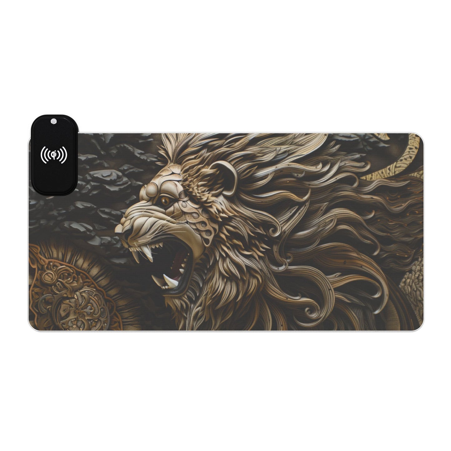 Lion Mandala RGB LED Gaming Mouse Pad with Wireless Charging