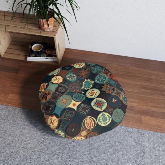 Tufted Round Boho Floor Pillow - Medallion Mosaic Cushion for Cozy Floor Seating