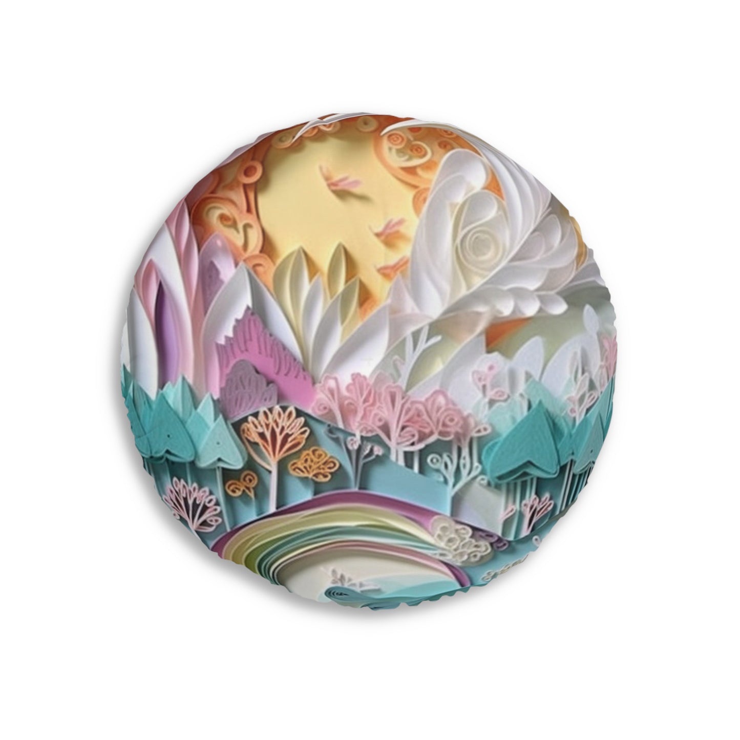 Round Boho Floor Pillow Pouf – Tufted, Colorful Cushion for Extra Seating & Meditation Whimsical Art