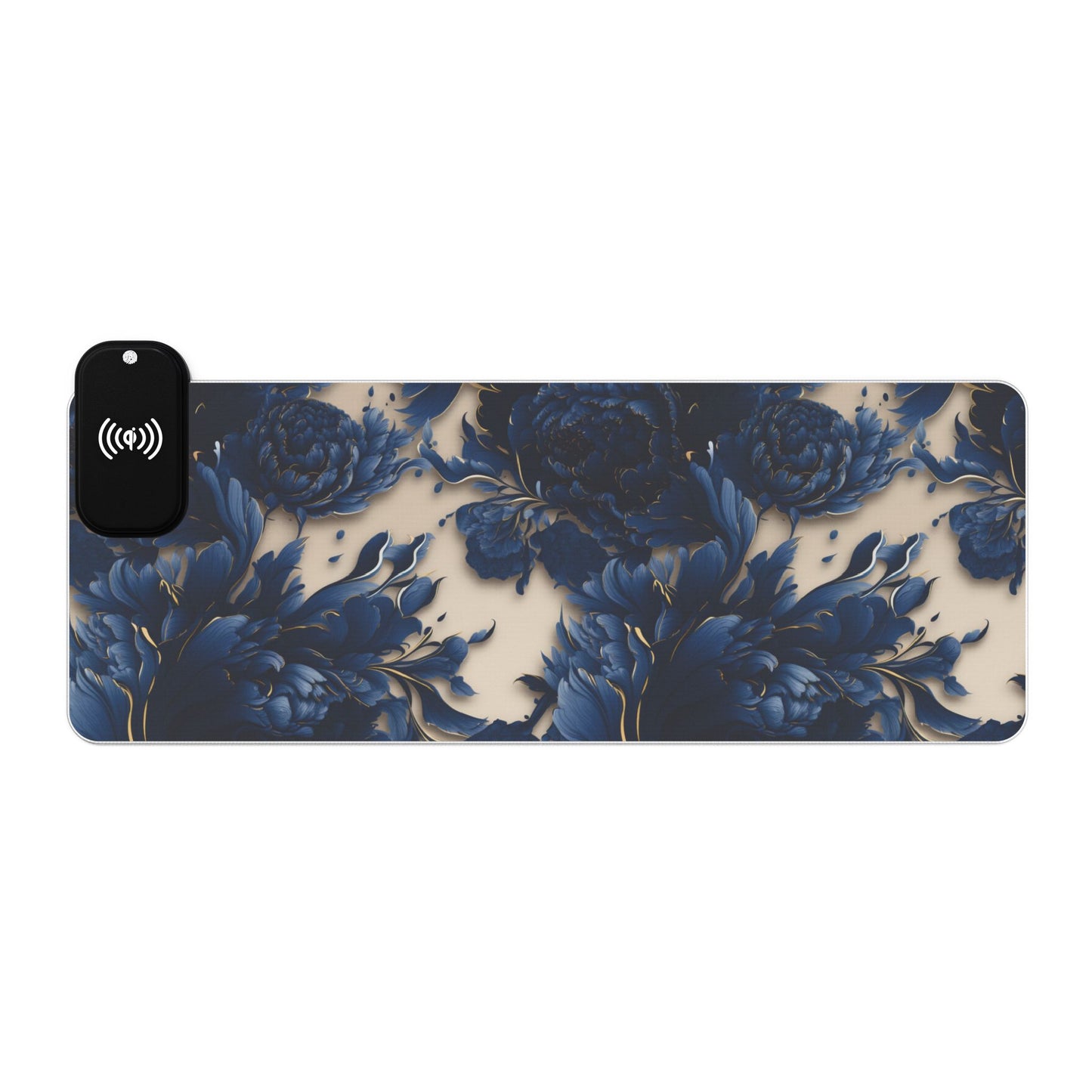 Artistic floral rgb gaming mouse pad with 15w Qi wireless charging, non-slip desk mat