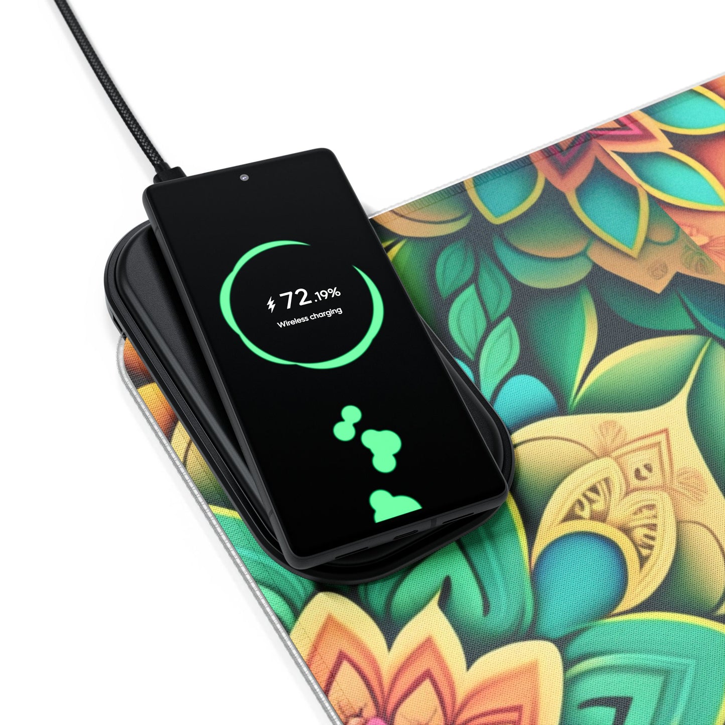 Mandala RGB Gaming Mouse Pad | Wireless Charging | Large Artistic Desk Mat