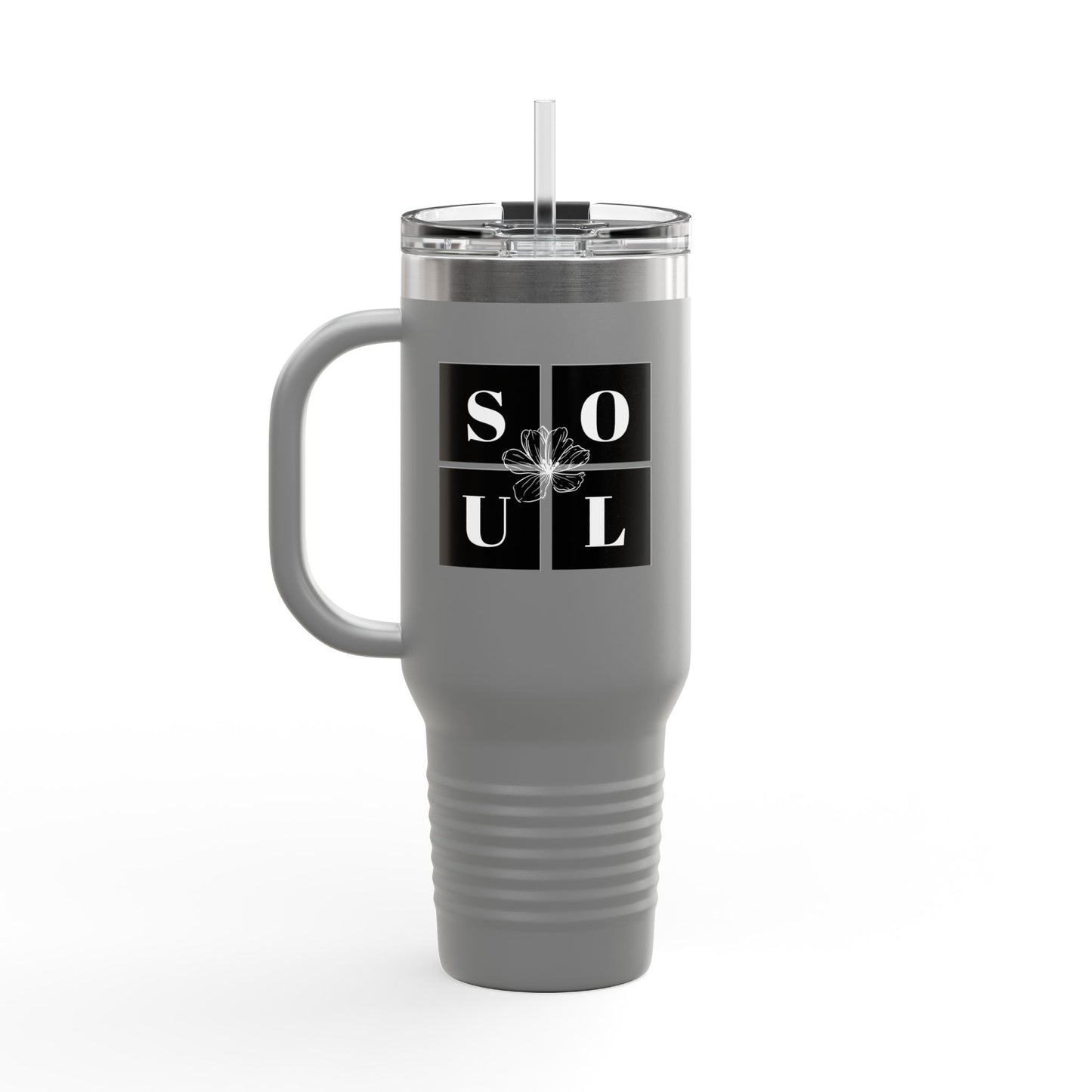 40oz Insulated Stainless Steel Travel Mug with Handle & Straw – White Soul Design