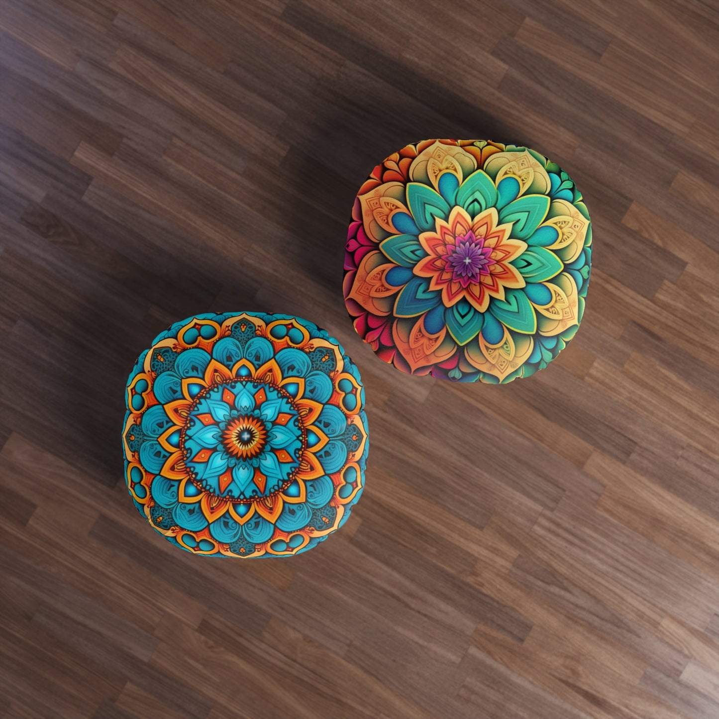 Round Mandala Floor Pillow - Boho Pouf Cushion for Seating & Meditation, 2 Sizes, Double-Sided