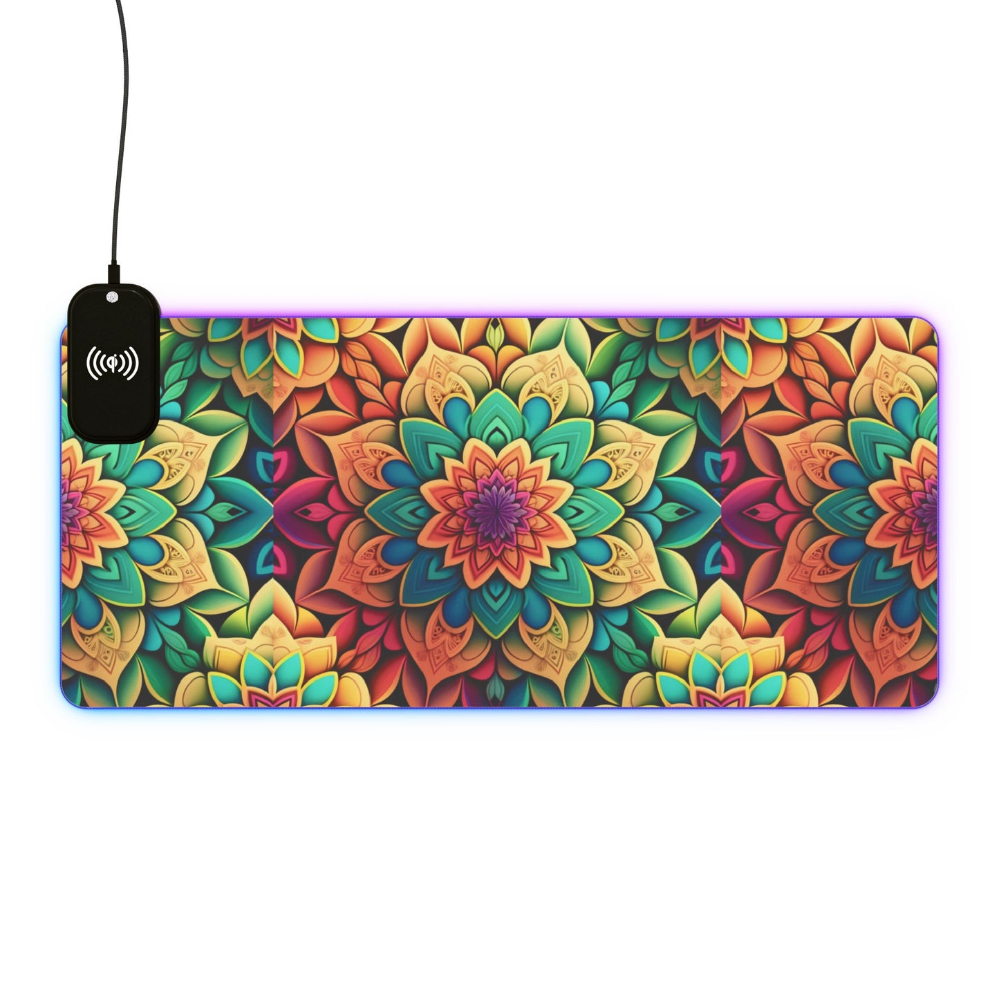 Mandala RGB Gaming Mouse Pad | Wireless Charging | Large Artistic Desk Mat