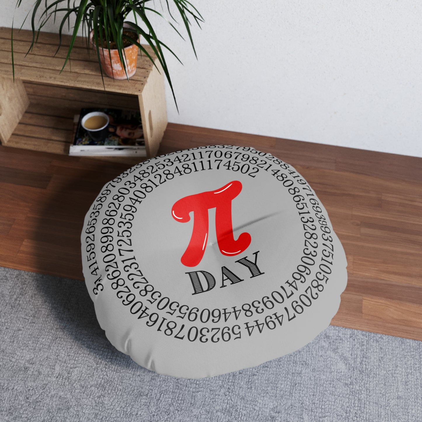 Pi Day Round Floor Pillow - Math Decor Cushion, Red Pi Symbol, Double-Sided, STEM Gift