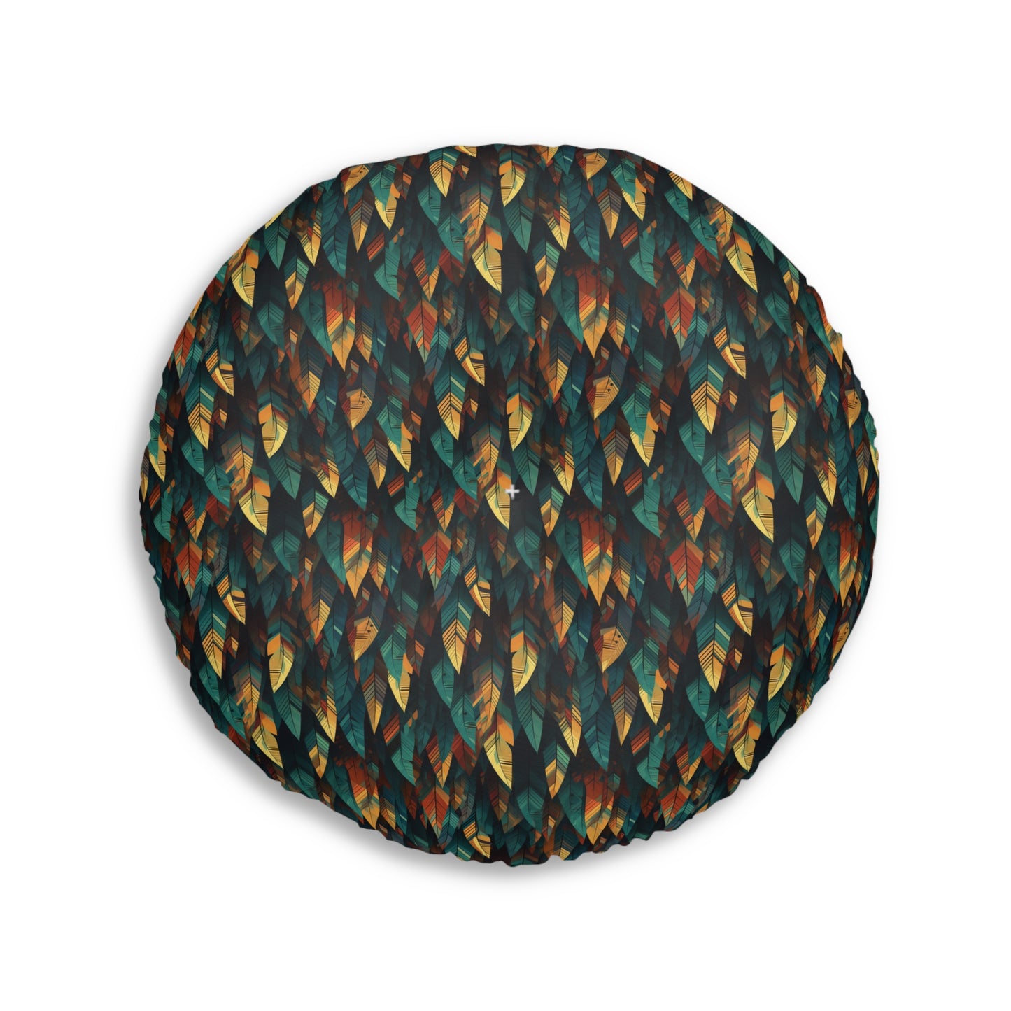 Round Tufted Boho Floor Pillow - Reversible Feather Mosaic Cushion, Cozy Seating Pouf, Two Sizes