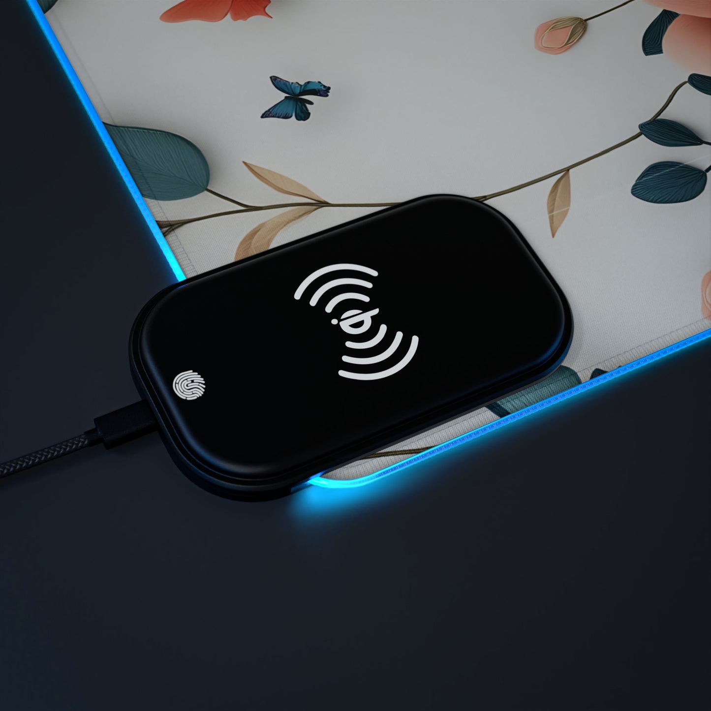 Floral RGB LED Gaming Mouse Pad 39x20 – Large Wireless Charging Desk Mat Non-Slip