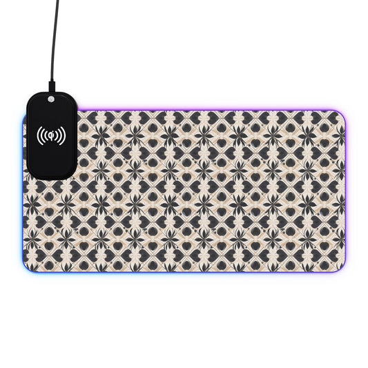 rgb gaming mouse pad with 15‑watt Qi wireless charging – usb‑c extended desk mat, geometric floral