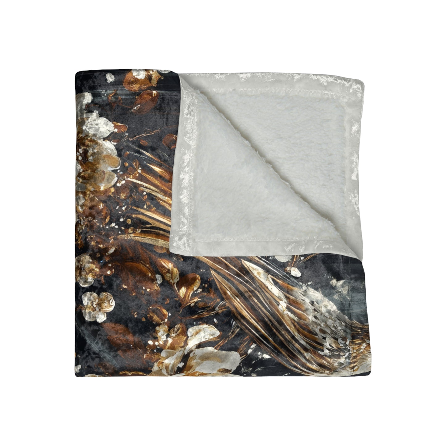Crushed Velvet Throw Blanket - Dark Floral & Bird Design, Charcoal Bronze, 50x60, Reversible Plush