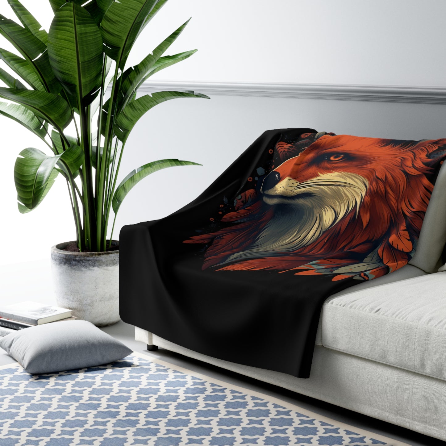 Red Fox Portrait Sherpa Blanket | Woodland Fox Fleece Throw
