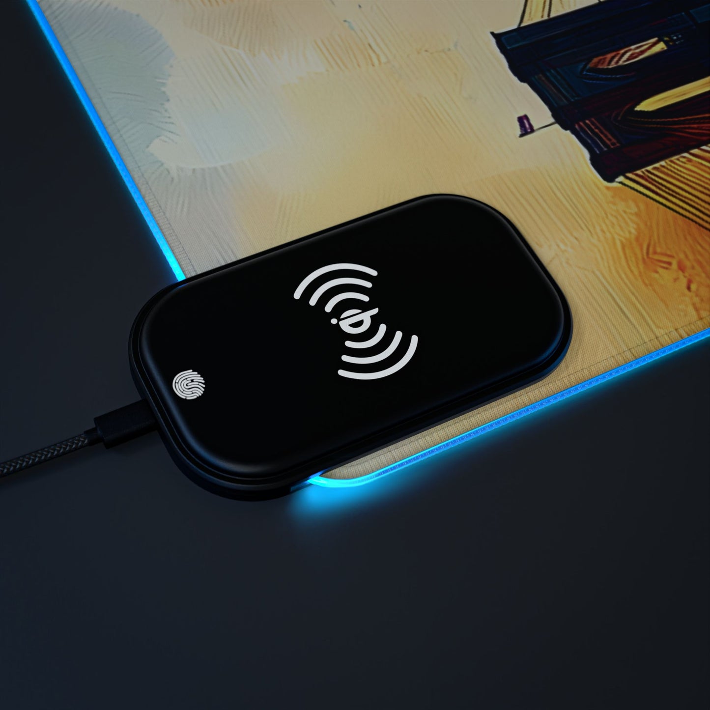 Cityscape rgb gaming mouse pad with Qi wireless charging, usb-c, 15w non-slip desk mat