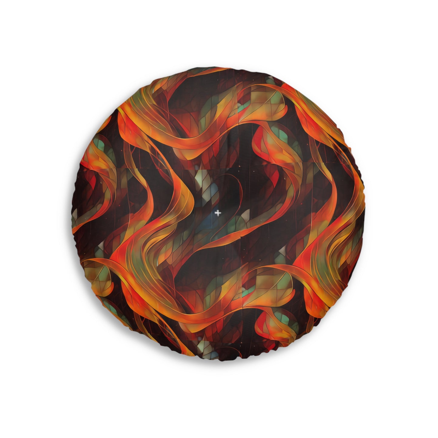 Round Tufted Floor Pillow – Boho Cosmic Abstract Cushion, Double-Sided Print for Floor Seating