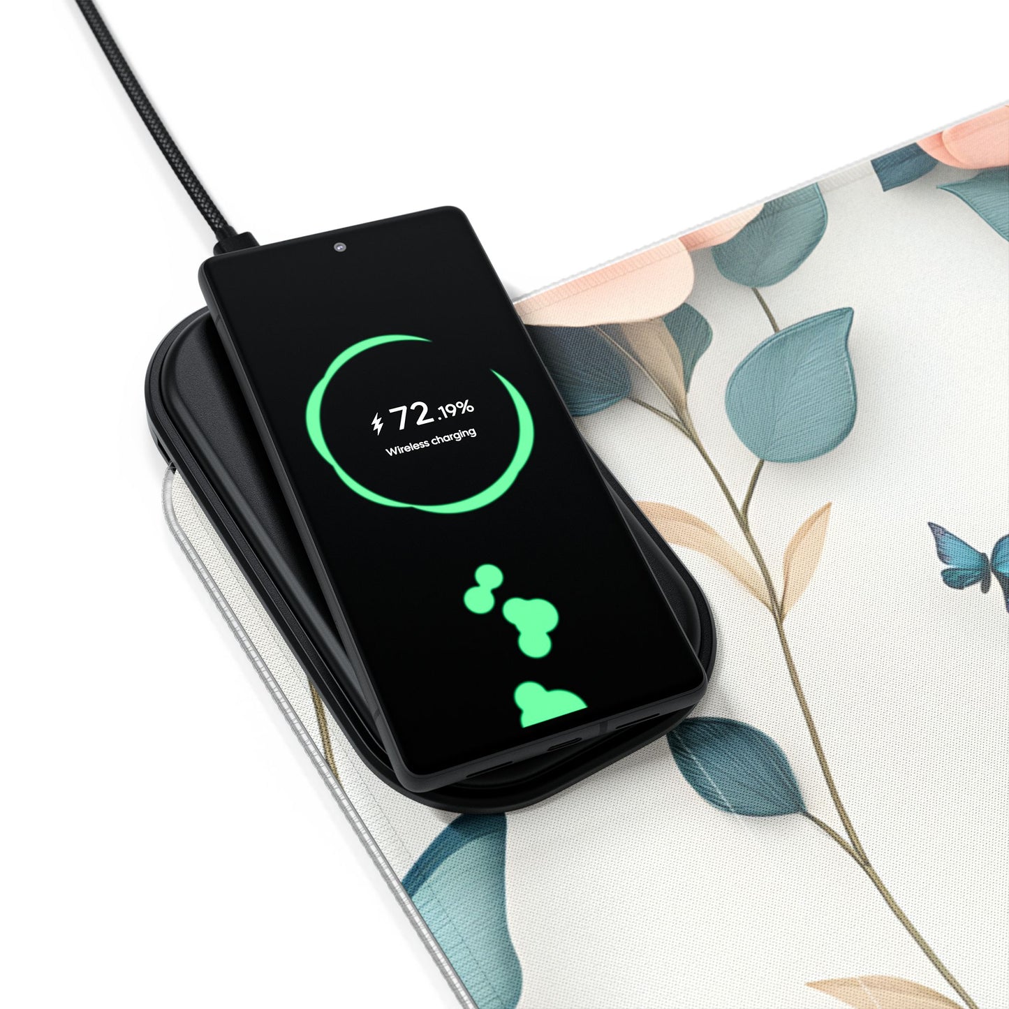 Floral RGB LED Gaming Mouse Pad 39x20 – Large Wireless Charging Desk Mat Non-Slip