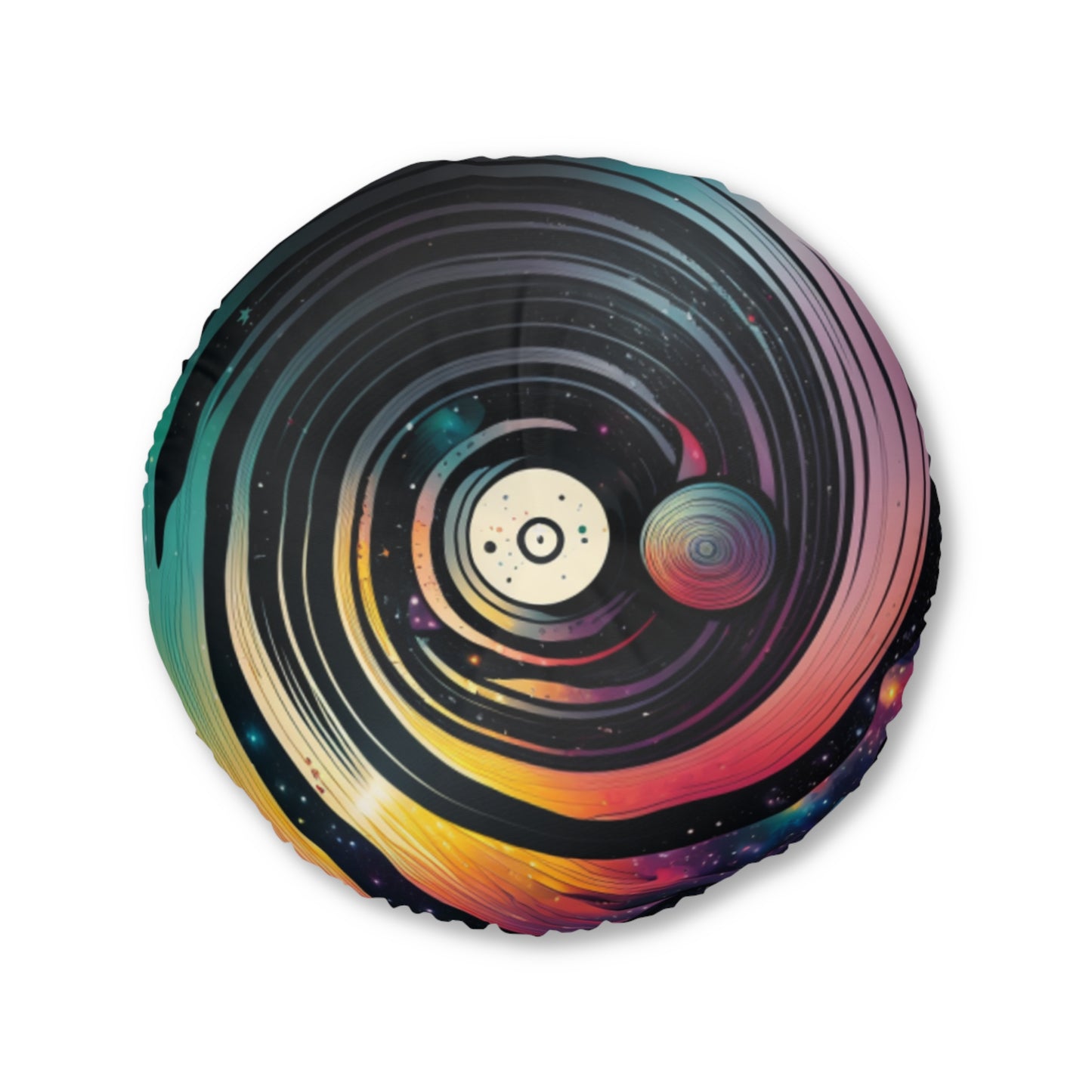 Boho Celestial Round Tufted Floor Pillow - Cosmic Galaxy Cushion, Double-Sided Print