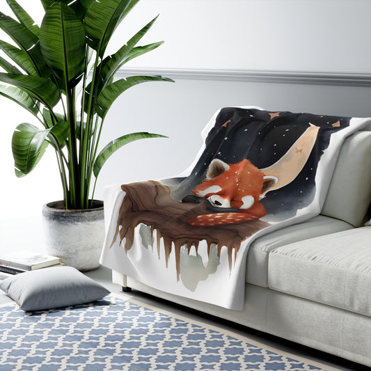 Sleeping Red Panda Moon Sherpa Fleece Blanket | Cute Woodland Nursery Throw