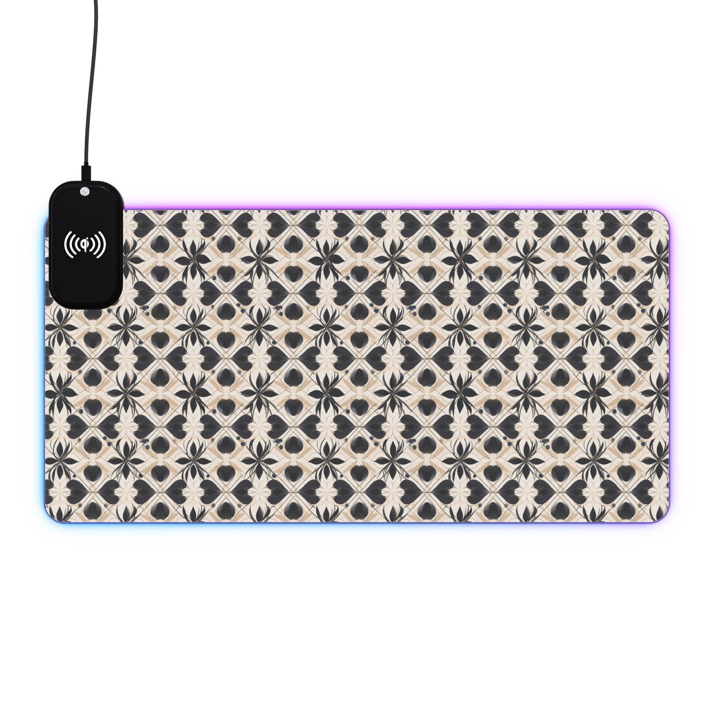 rgb gaming mouse pad with 15‑watt Qi wireless charging – usb‑c extended desk mat, geometric floral