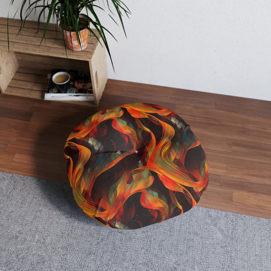 Round Tufted Floor Pillow – Boho Cosmic Abstract Cushion, Double-Sided Print for Floor Seating