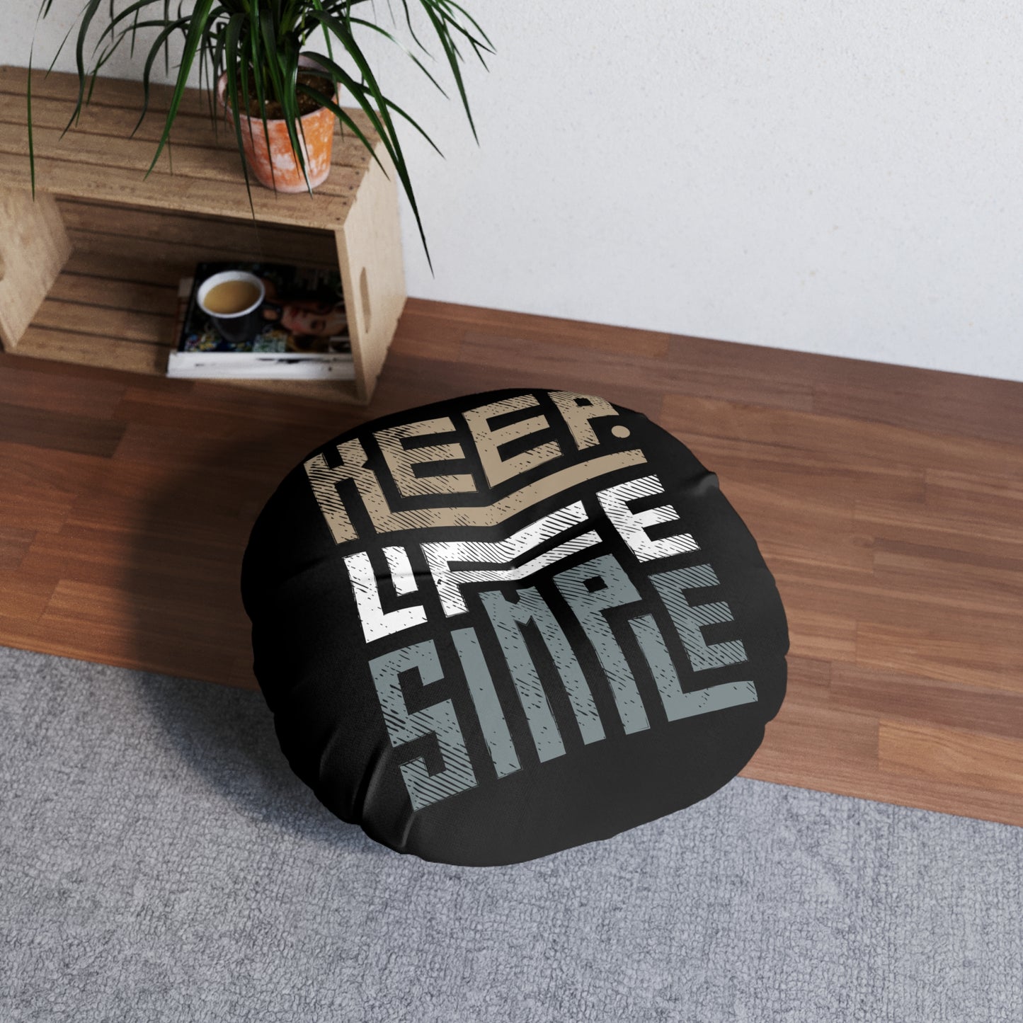 Round Tufted Floor Pillow - KEEP LIFE SIMPLE Black Cushion, Modern Minimalist Seating