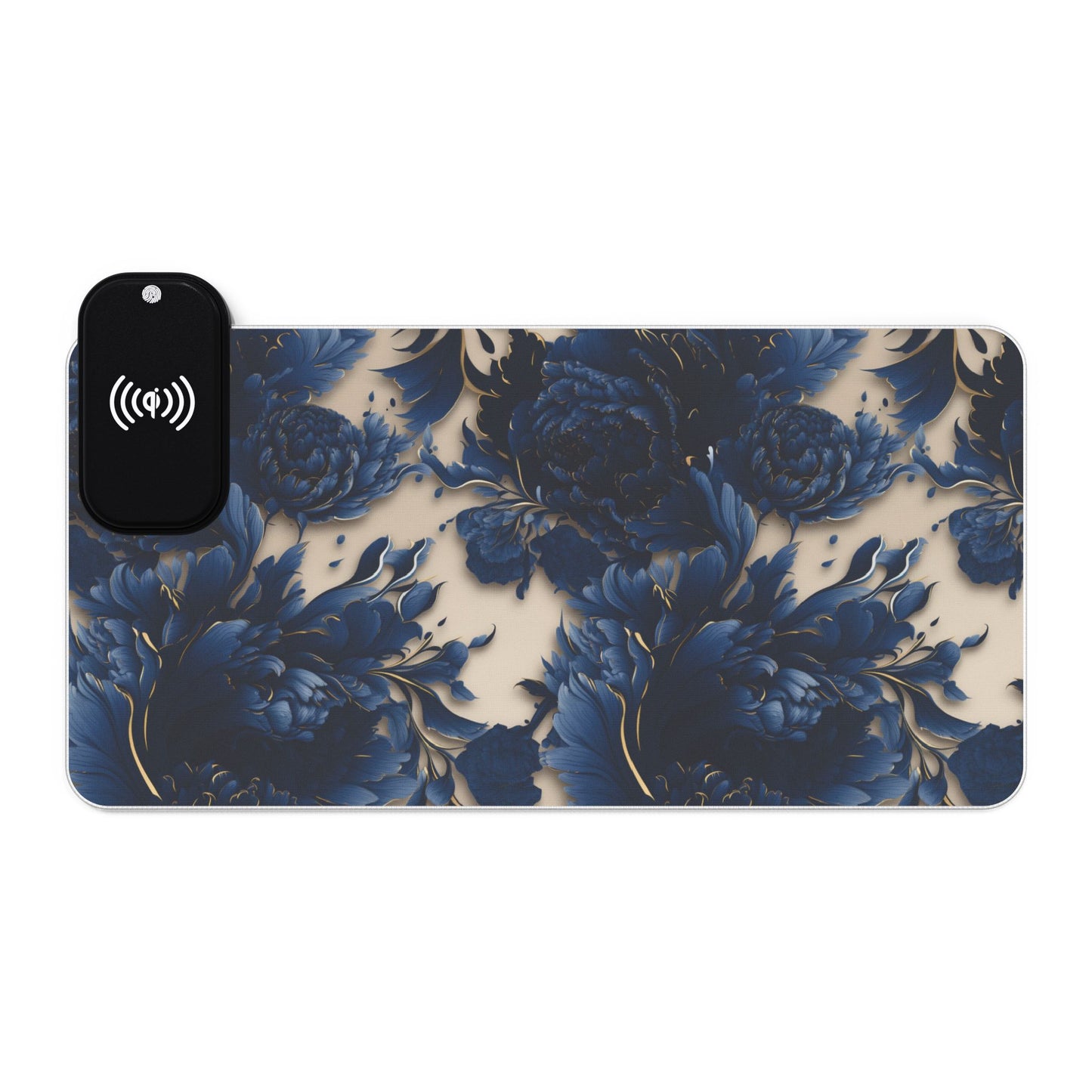 Artistic floral rgb gaming mouse pad with 15w Qi wireless charging, non-slip desk mat