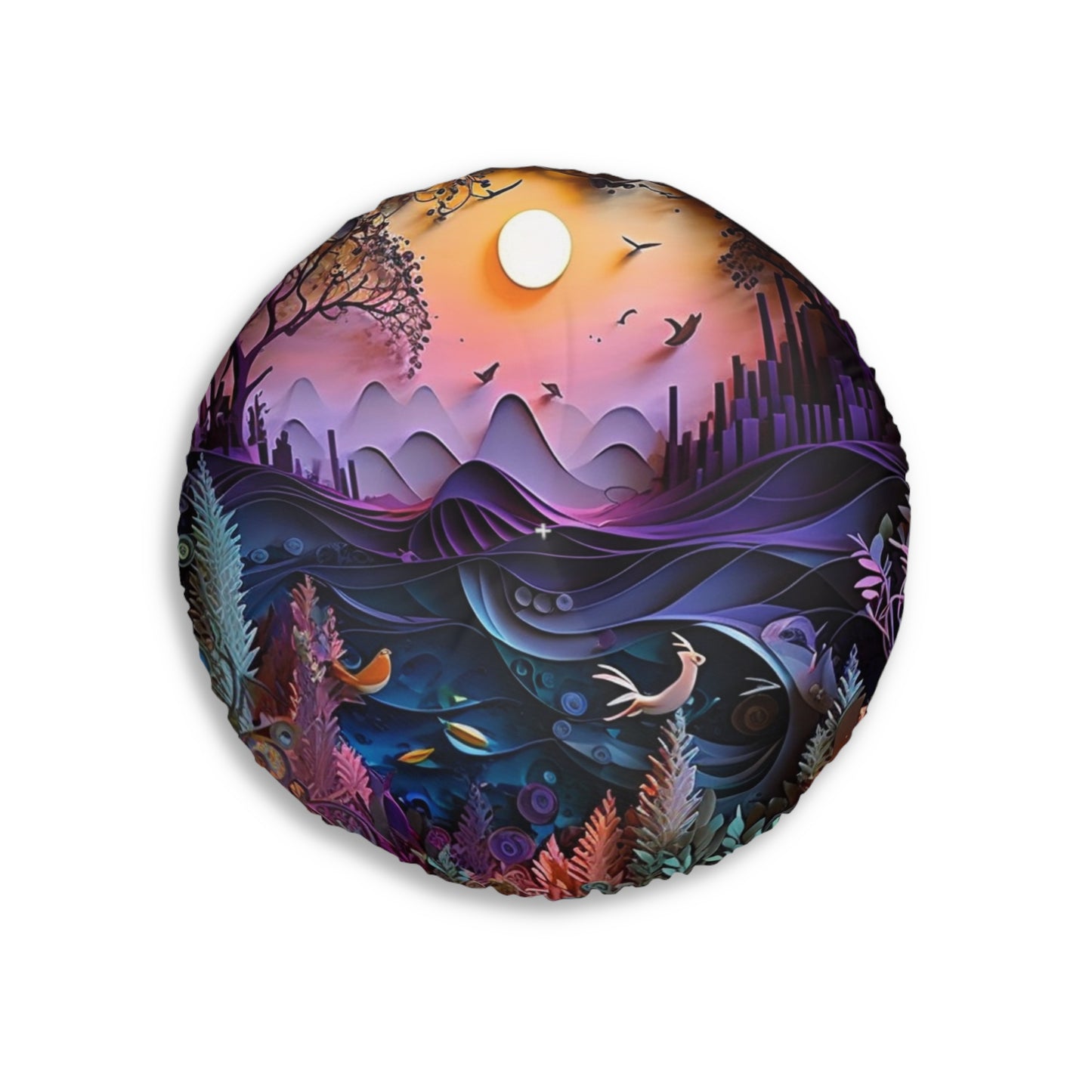 Boho Cosmic Round Floor Pillow Pouf - Tufted Meditation Cushion, Colorful Double-Sided