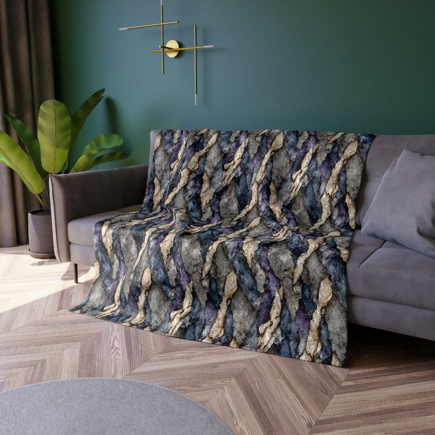 Reversible Crushed Velvet Throw Blanket – Geode Print Jewel Tones, 50x60 Sofa Bed