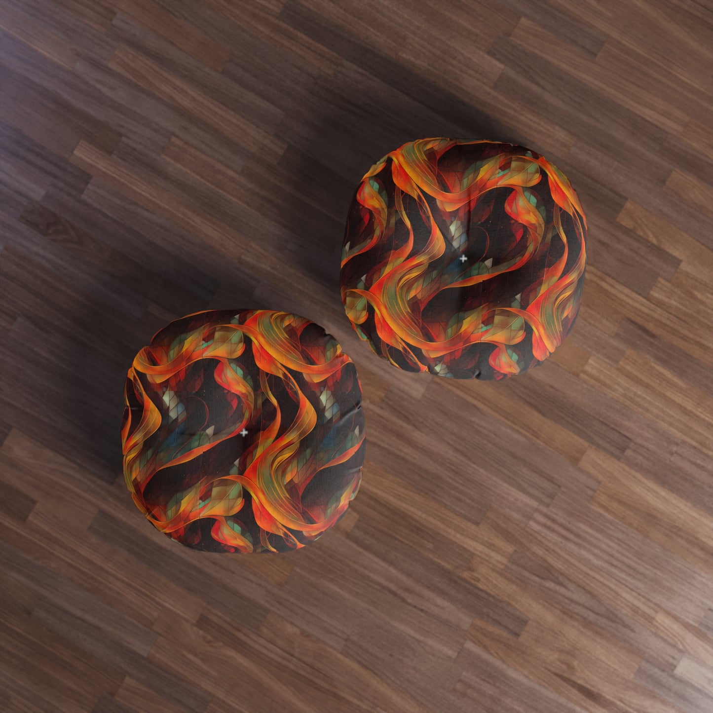 Round Tufted Floor Pillow – Boho Cosmic Abstract Cushion, Double-Sided Print for Floor Seating