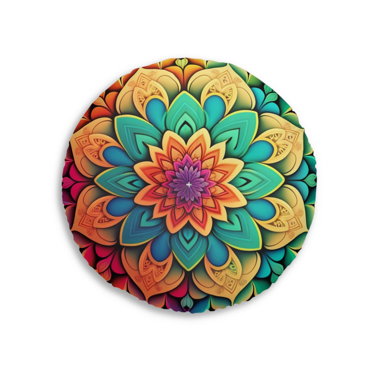Round Mandala Floor Pillow - Boho Pouf Cushion for Seating & Meditation, 2 Sizes, Double-Sided