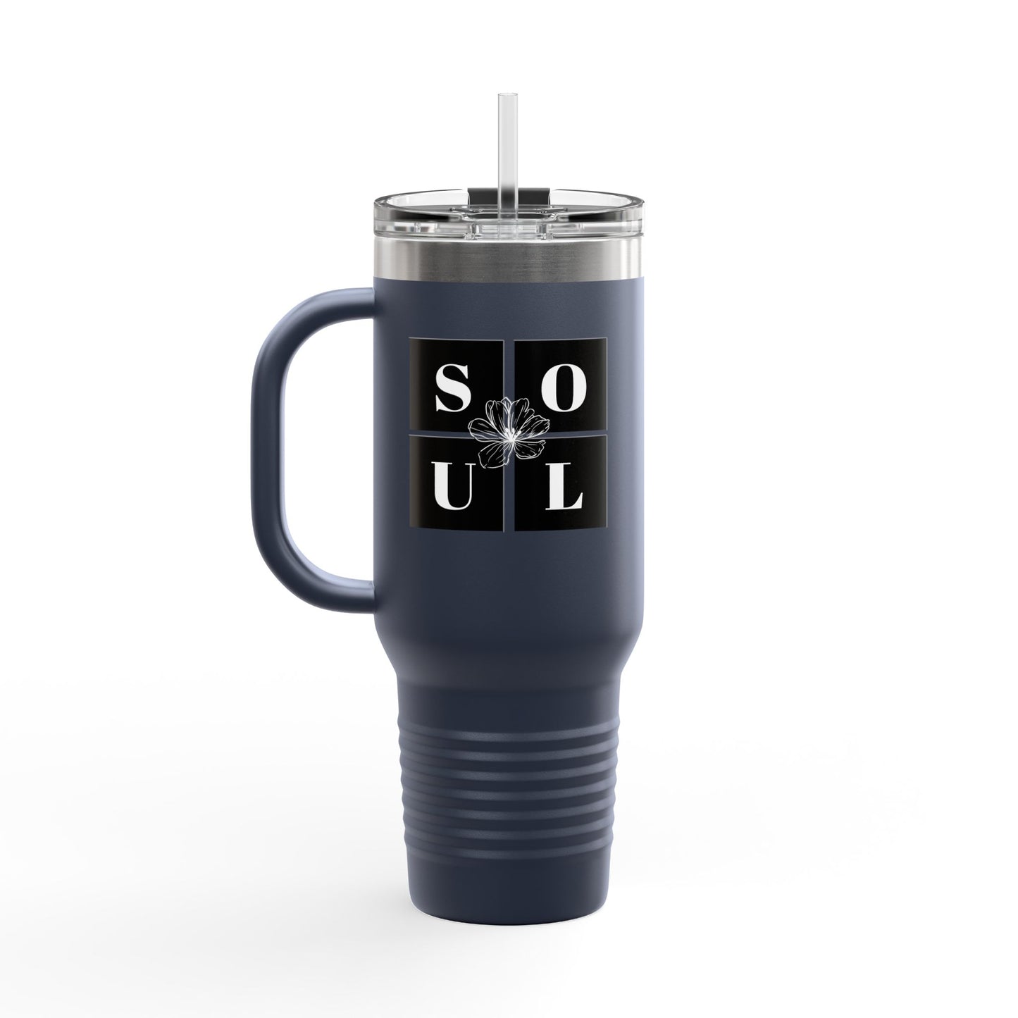 40oz Insulated Stainless Steel Travel Mug with Handle & Straw – White Soul Design