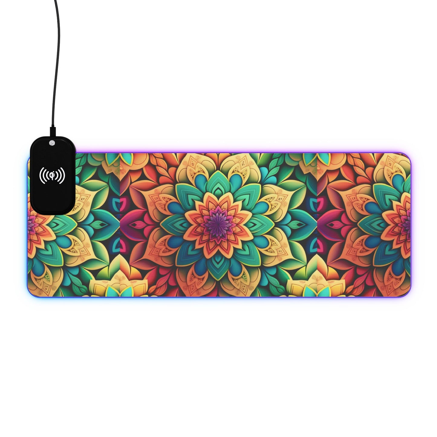 Mandala RGB Gaming Mouse Pad | Wireless Charging | Large Artistic Desk Mat