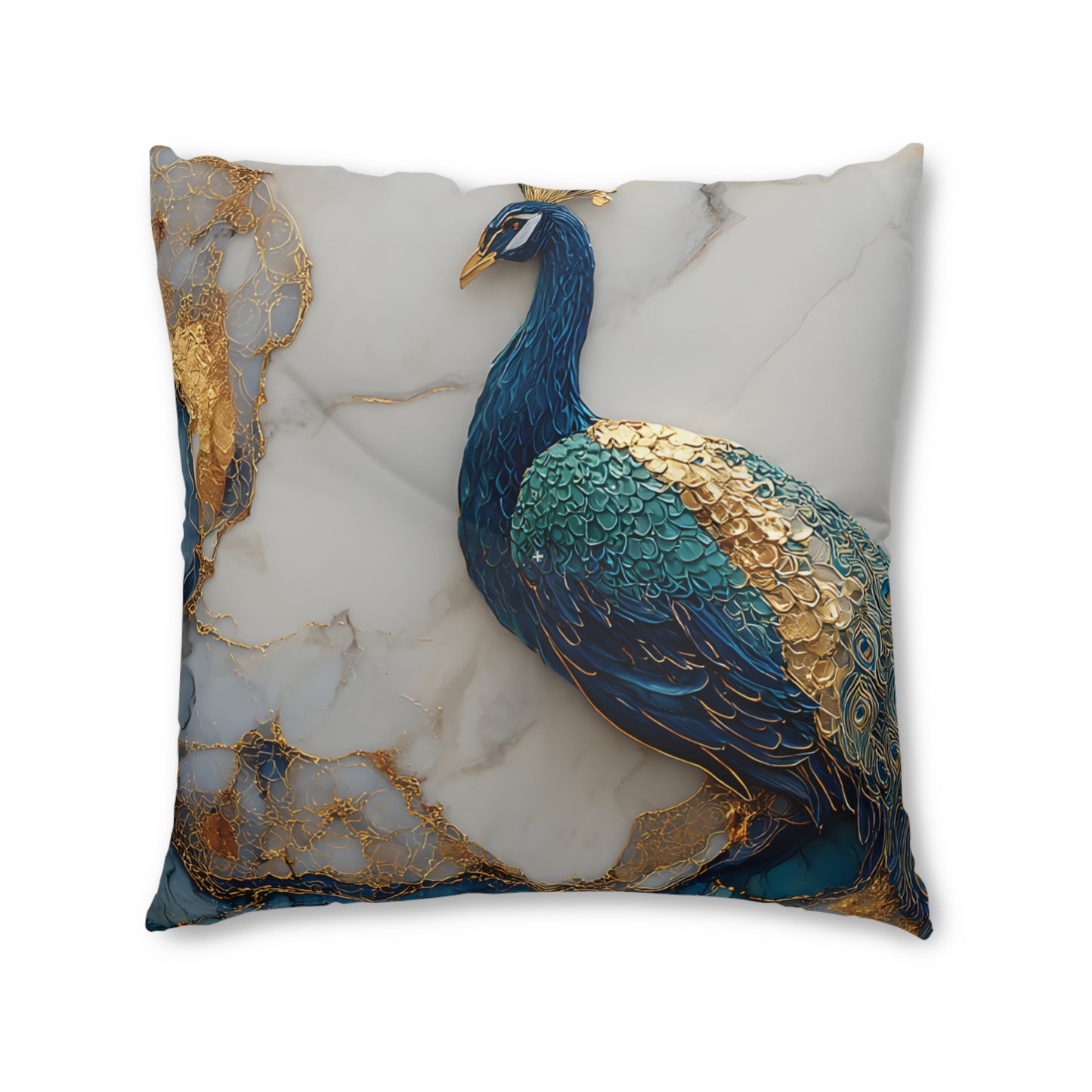 Peacock Jewel-Tone Square Floor Pillow - Double-Sided Teal Marble Cushion for Lounge & Nook