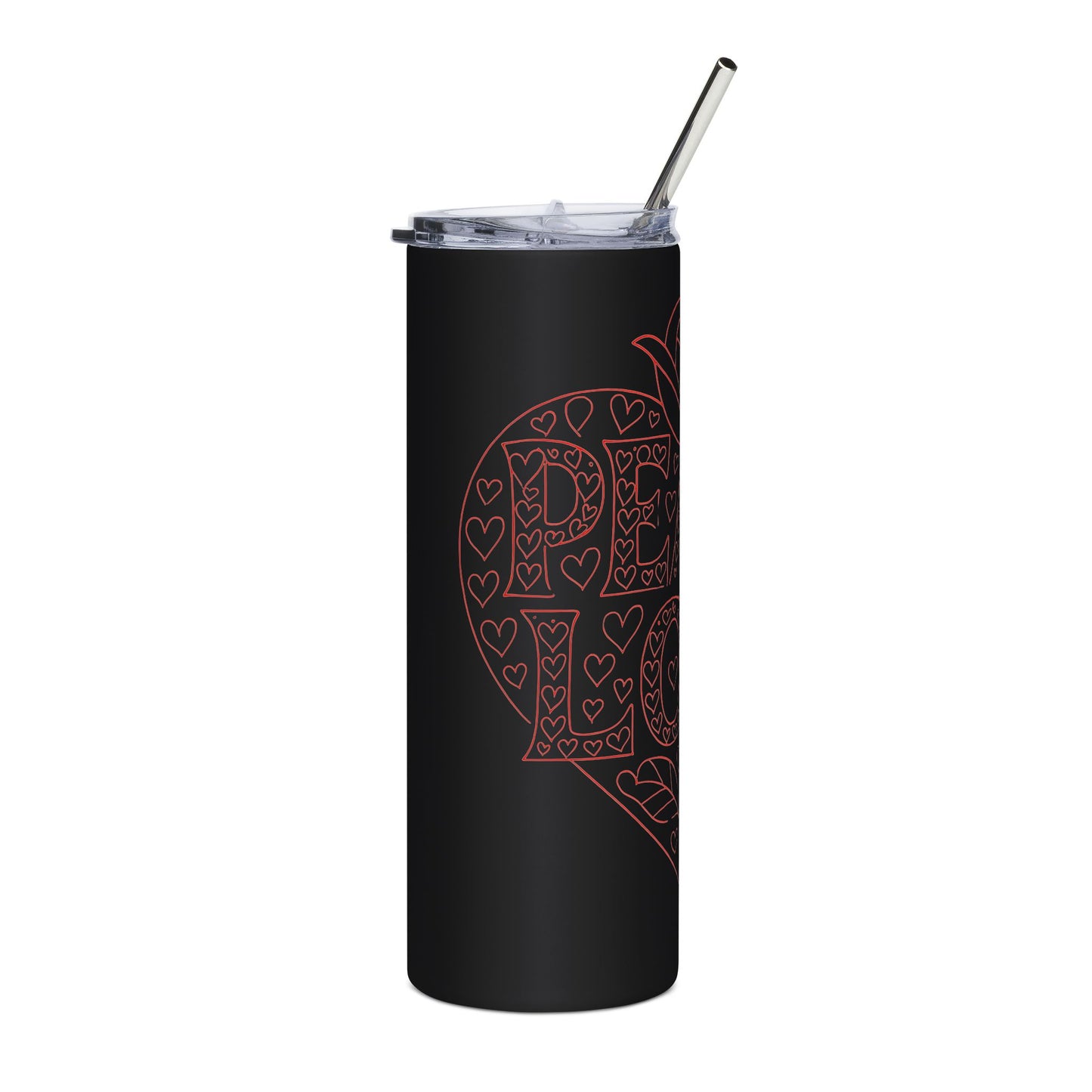 Peace Love Heart 20 oz Stainless Steel Travel Tumbler with Straw - Valentine Gift for Her
