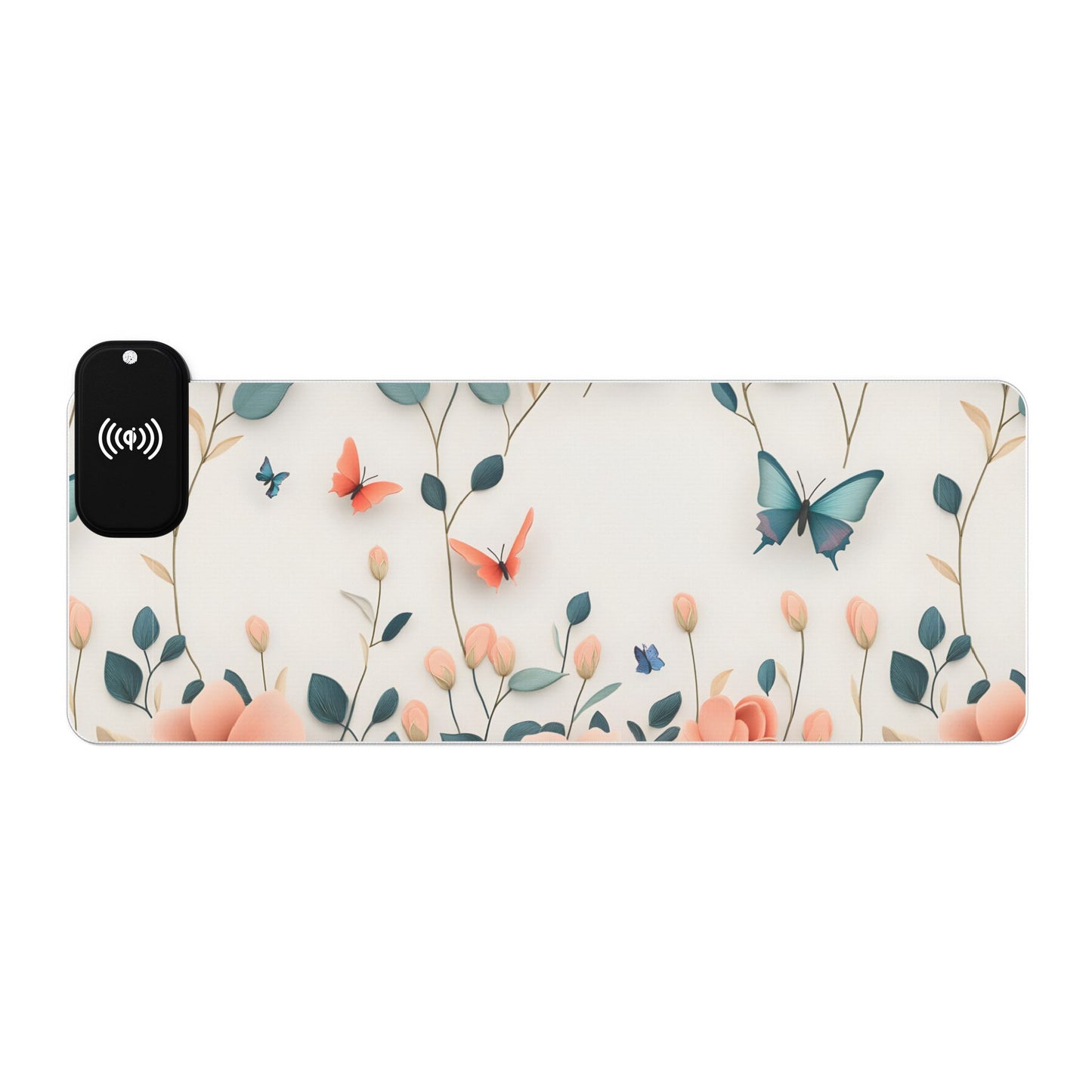 Floral RGB LED Gaming Mouse Pad 39x20 – Large Wireless Charging Desk Mat Non-Slip