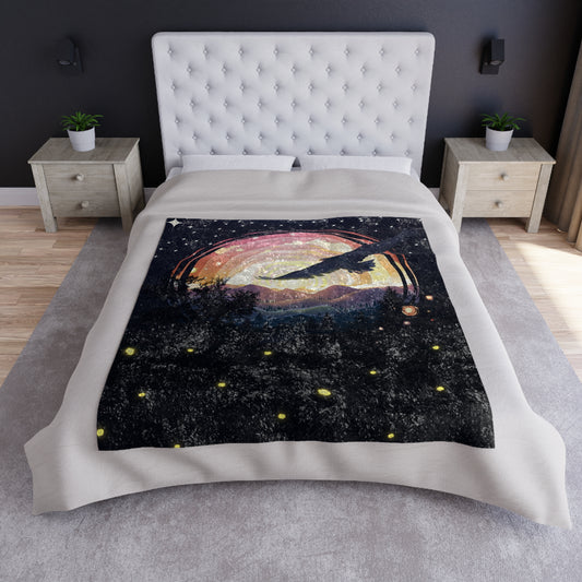 Night Sky Sunset Raven Crushed Velvet Blanket | celestial, stars, silhouette