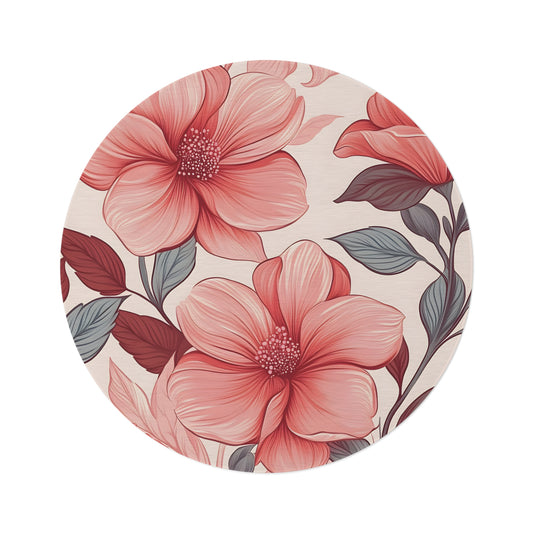 60" Round Floral Area Rug - Pink & Coral Chenille Boho Decor for Bedroom Living Room
