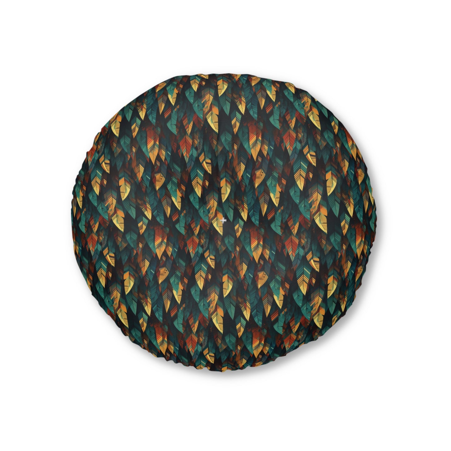 Round Tufted Boho Floor Pillow - Reversible Feather Mosaic Cushion, Cozy Seating Pouf, Two Sizes