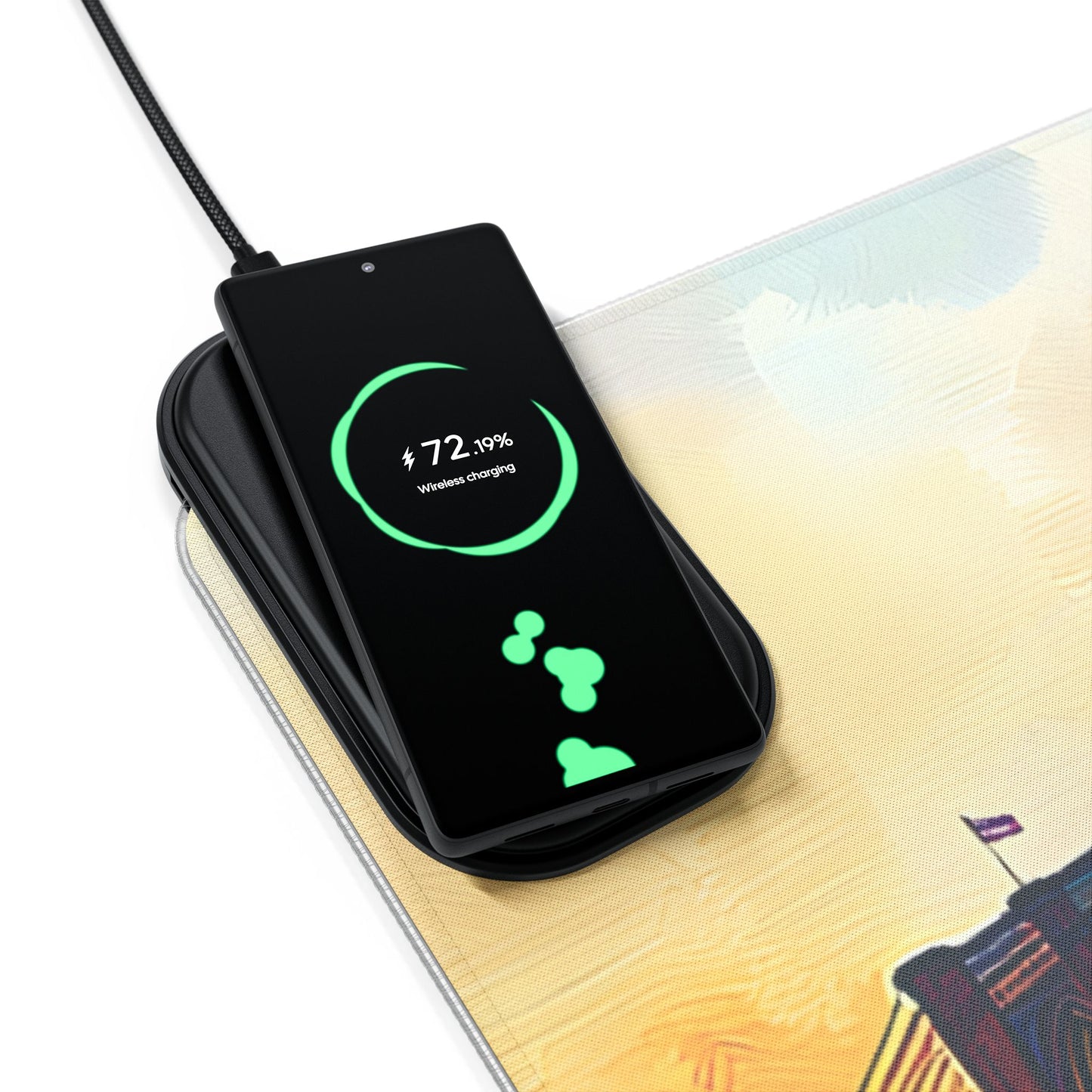 Cityscape rgb gaming mouse pad with Qi wireless charging, usb-c, 15w non-slip desk mat