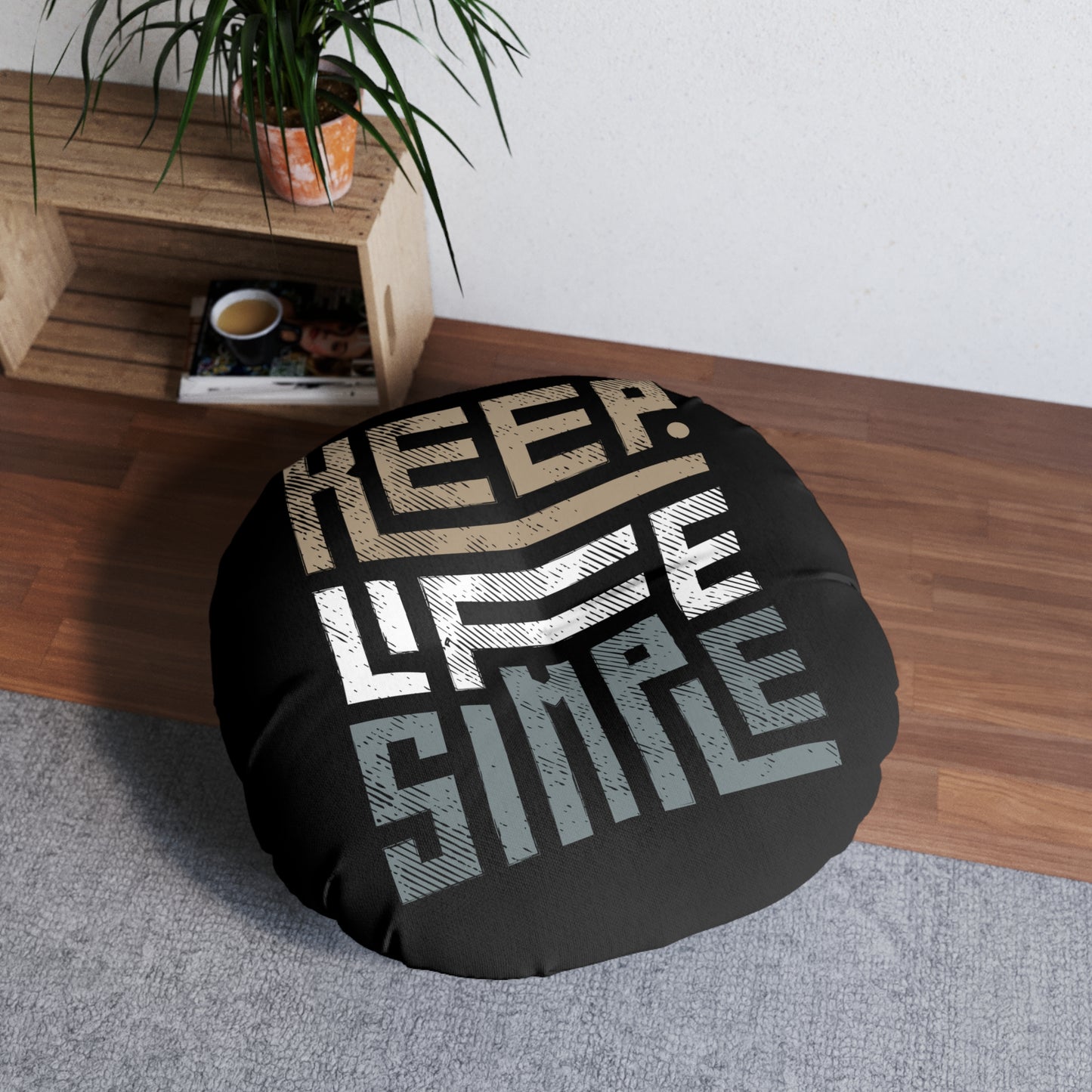 Round Tufted Floor Pillow - KEEP LIFE SIMPLE Black Cushion, Modern Minimalist Seating
