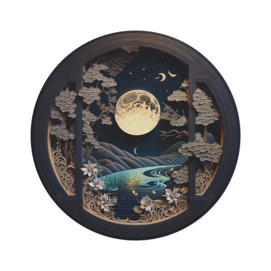 60 Inch Round Celestial Chenille Rug – Moonlit Area Rug with Non-Slip Backing