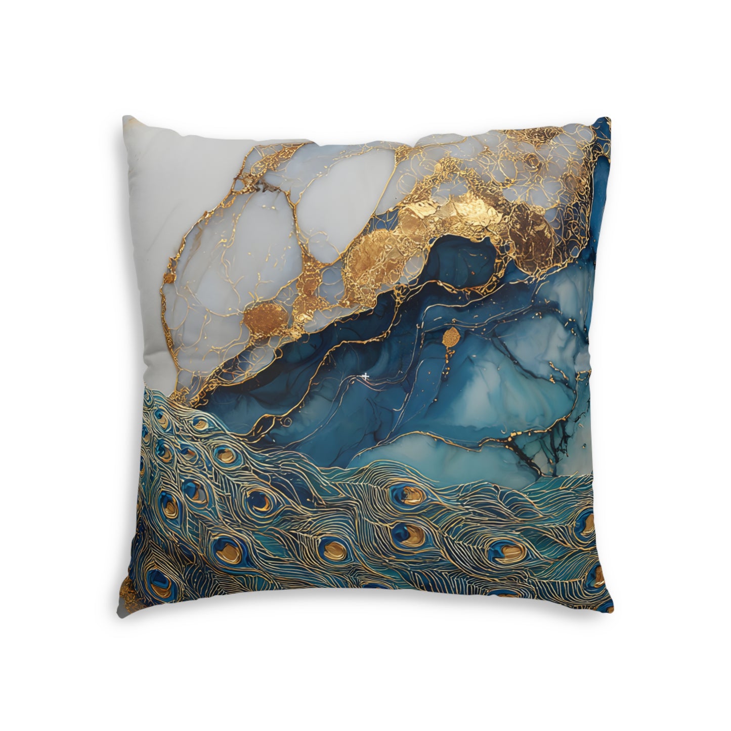 Peacock Jewel-Tone Square Floor Pillow - Double-Sided Teal Marble Cushion for Lounge & Nook