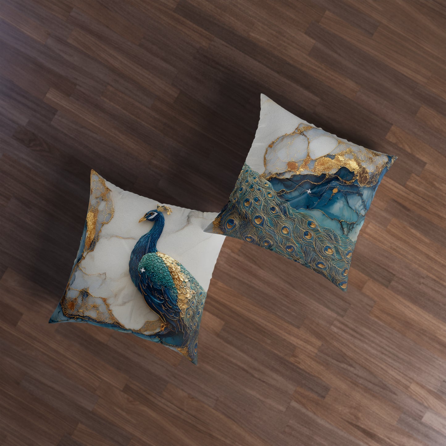 Peacock Jewel-Tone Square Floor Pillow - Double-Sided Teal Marble Cushion for Lounge & Nook