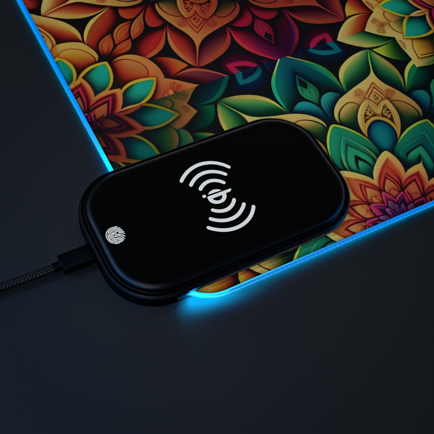 Mandala RGB Gaming Mouse Pad | Wireless Charging | Large Artistic Desk Mat