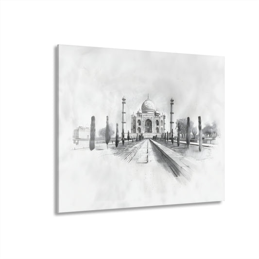 Taj Mahal Pencil Sketch Acrylic Print - Elegant Monochrome Home Decor