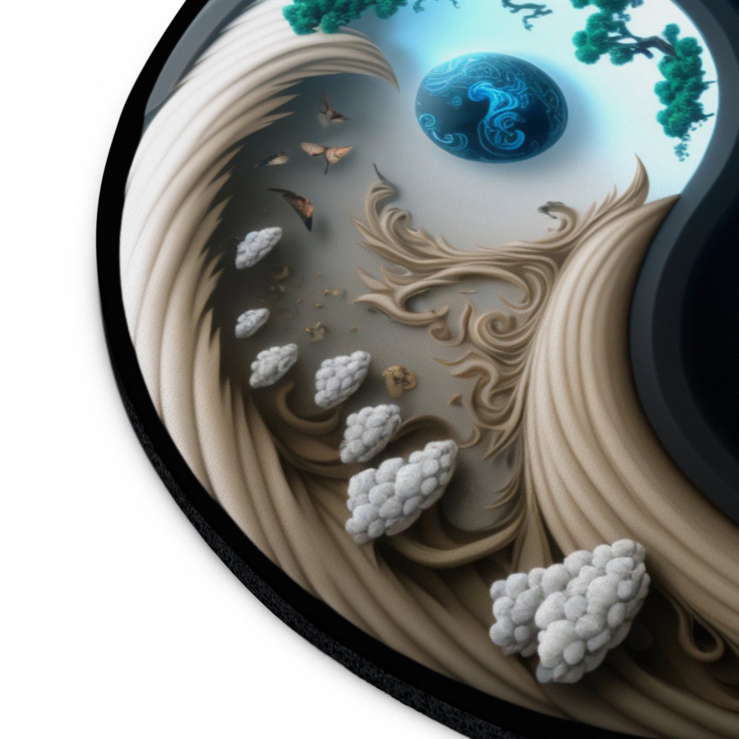 Yin Yang Gaming Mouse Pad, Round Spiritual Desk Mat, Aesthetic Cosmic Office Decor Accessory