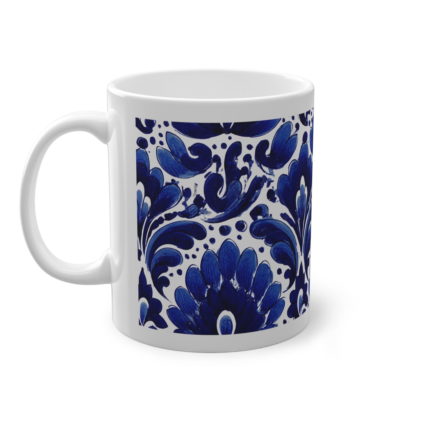 Elegant Floral Standard Mug, 11oz - Perfect for Home, Office, Gift, Coffee Lover, Blue Decor