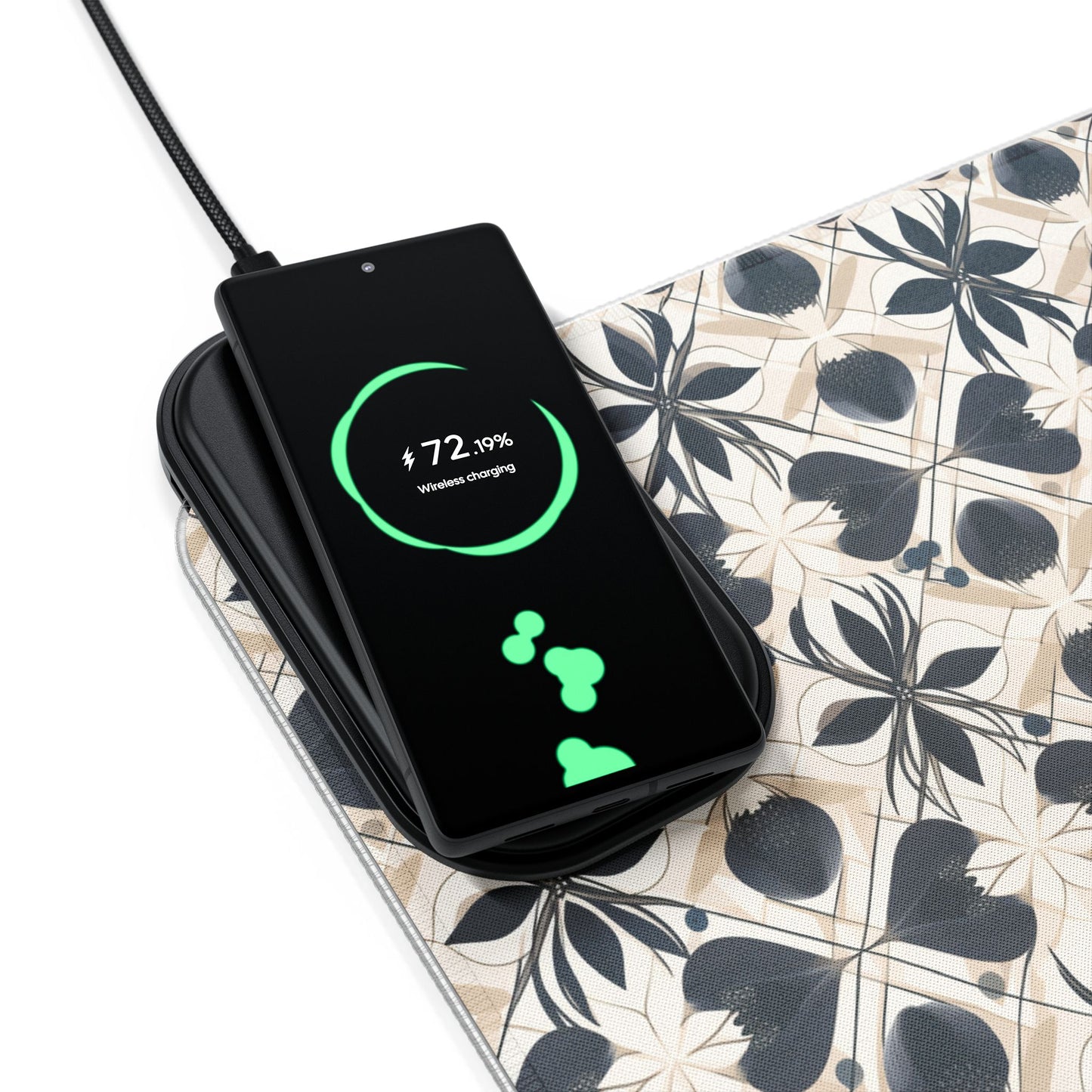 rgb gaming mouse pad with 15‑watt Qi wireless charging – usb‑c extended desk mat, geometric floral